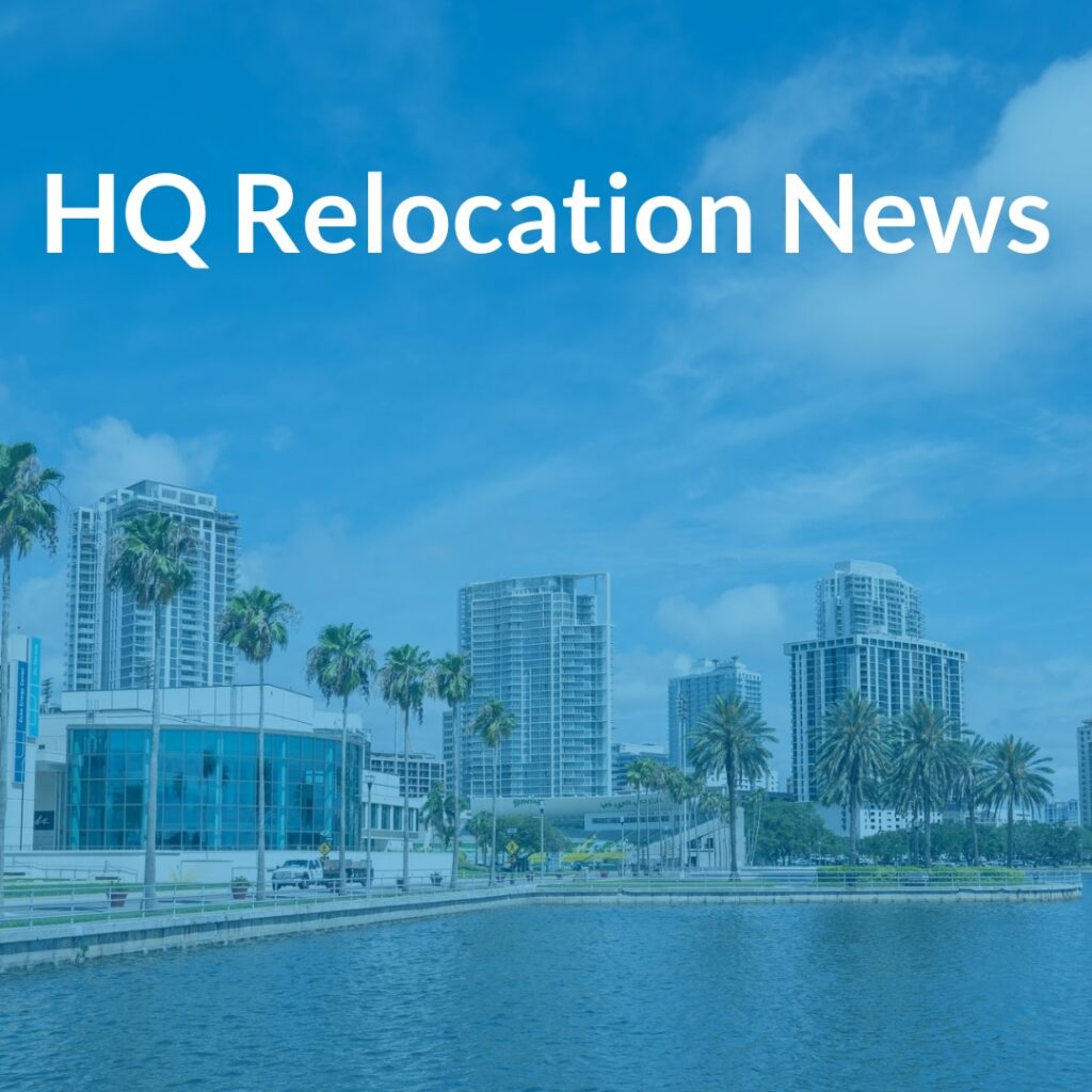 Image of St. Petersburg waterfront with text overlay that says HQ Relocation News.